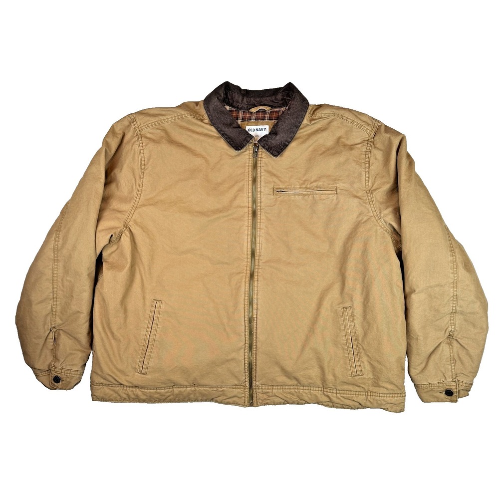 Old Navy Jacket Men 3XL Beige Canvas Flannel Lined Chore Barn Field Coat Work
